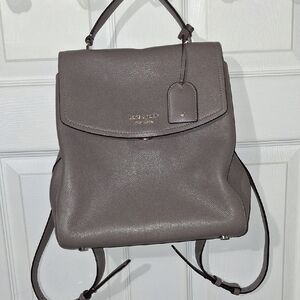 Kate Spade Gray Pebbled Leather Backpack with Flap Closure